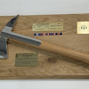 Firefighter Presentation Axe on Solid Oak Base - Solid Brass